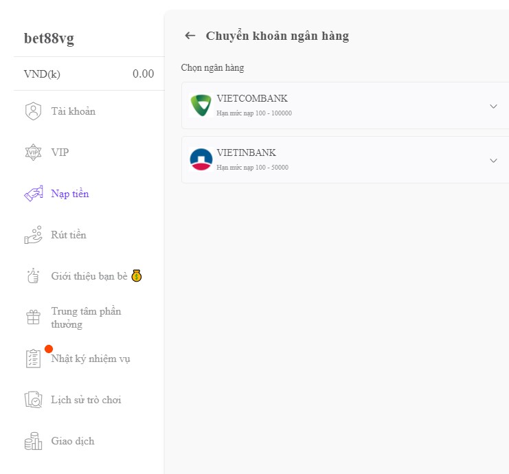 Hướng dẫn nạp tiền Bet88 đơn giản qua ngân hàng